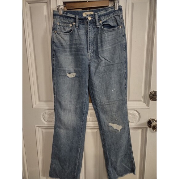 Madewell Cali Demi Boot Jeans Size 27 Raw Hem Distressed - Picture 1 of 9